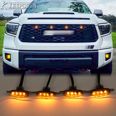 #ad 4x For Toyota Tacoma Tundra Front RAPTOR Grille Lights LED Smoked Lens Amber 12V $15.76