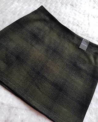 #ad #ad Short Winter Mini Skirt PRIMARK Sz 14 Black amp; Green Check 2% WOOL Unlined GBP 7.95