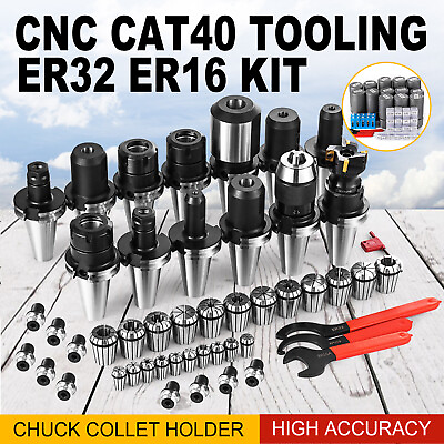 #ad CAT 40 Tool Holder Kit for Haas Fadal CNC Mill ER32 16 Chuck Collet Set NEW $245.90