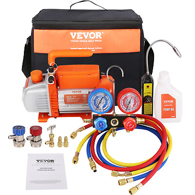 #ad VEVOR 1 4 HP HVAC Vacuum Pump and Gauge Set 4 CFM Manifold Gauge Kit with Hose $109.89
