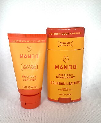 #ad MANDO BOURBON LEATHER SET Body Deodorant Smooth Solid Stick amp; Mini Body Wash $39.85