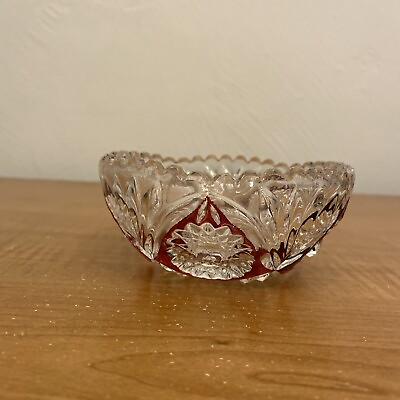 #ad Small Crystal Bowl Candy Dish With Ruby Red Design $10.00