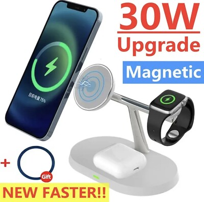 #ad Wireless Charging Station Charger Dock 3in1 Stand For Apple Watch iPhone Magsafe $24.76