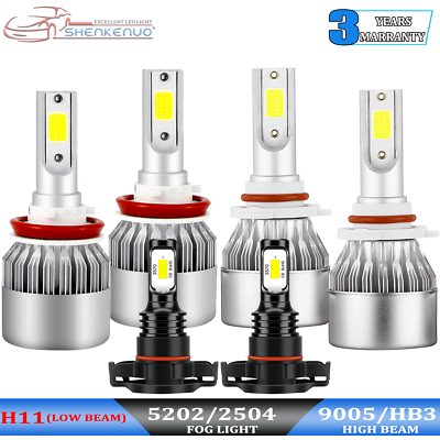 #ad Combo H11 9005 5202 LED Headlight Bulbs High Low Beam Fog Light 6000K White 6pcs $28.40
