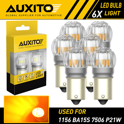 #ad 6PCS AUXITO 1156 7506 Yellow LED Light Front Turn Signal Parking Bulbs 6T EOA $39.89