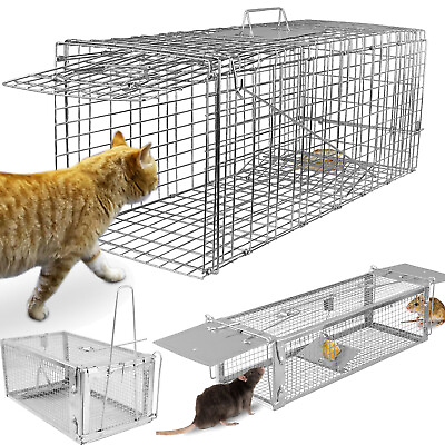 #ad Humane Animal Trap Steel Cage for Live Rodent Control Rat Cats Squirrel Raccoons $48.79