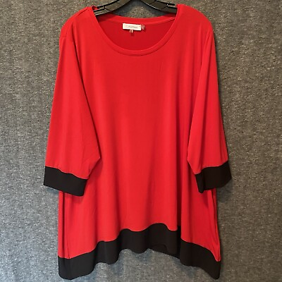 #ad Calvin Klein Top Blouse Womens 2X Red Black Asymmetrical Hem Stretch 3 4 Sleeve $23.99