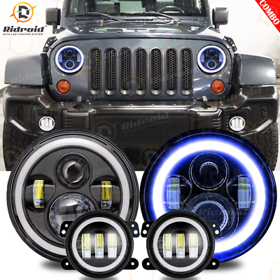 #ad Pair 7quot;LED Headlampamp;Blue Amber Halo Ring4quot;Fog Lights For 07 18 Jeep Wrangler JK $79.98