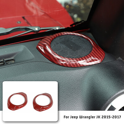 #ad Dashboard A Pillar Speaker Horn Cover Trim Red Carbon For Jeep Wrangler JK 15 17 $14.19