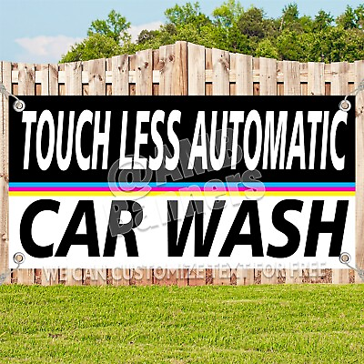 #ad TOUCH LESS AUTOMATIC CAR WASH Advertising Vinyl Banner Flag Sign Many Sizes USA $224.79