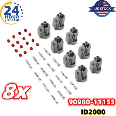 #ad 8* For Nippon Denso 2 Pin Fuel Injector Connector Plug Clip Kit Set 90980 11153 $12.80