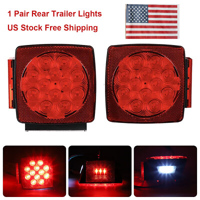 #ad #ad 1 Pair Rear LED Submersible Square Trailer Tail Lights Kit Boat Truck Waterproof $14.89