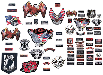 #ad PATCH SET Assorted 20pc Embroidered Badge Motorcycle Biker Vest Jacket USA Flag $16.99