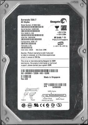 #ad Seagate ST380013AS 80GB Sata Hard Drive P N: 9W2812 033 F W: 8.05 AMK FOR PARTS $15.99