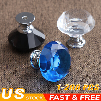 #ad 1 200x Diamond Shape Crystal Glass Cabinet Knobs Drawer Kitchen Dresser Pulls $89.99