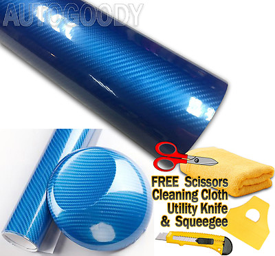 #ad 48quot;x60quot; HIGH GLOSS 5D Blue Carbon Fiber Vinyl Wrap Air Bubble Free 4ft x 5ft 6D $33.88