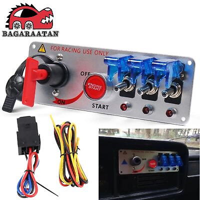 #ad 5in1 Silver Ignition Switch Panel Engine Start Red LED Push Button Toggle 12V $25.49