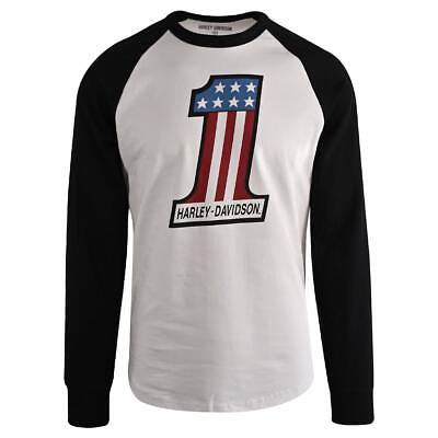 #ad Harley Davidson Men#x27;s T Shirt Black #1 Race Raglan Graphic Long Sleeve S27 $34.12