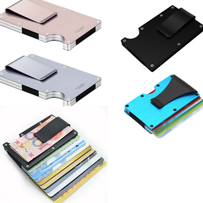 #ad Slim Carbon Fiber Credit Card Holder RFID Blocking Metal Money Clip Purse Wallet $9.99