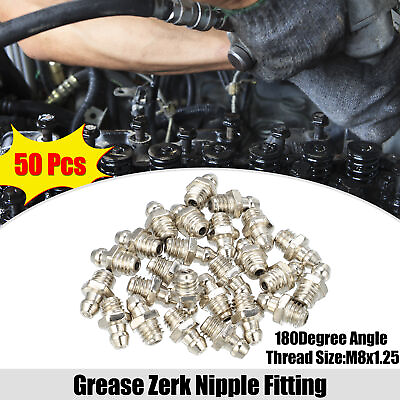 #ad 50pcs M8x1.25 Auto Grease Nipple Fitting Straight 180 Degree Nickel Plated AU $21.71