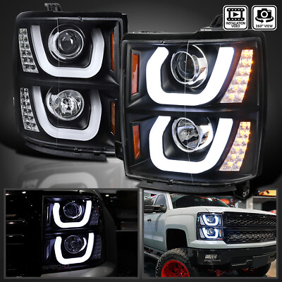 #ad Black Fits 2014 2015 Chevy Silverado 1500 LED Halo Projector Headlights Lamp LR $278.38