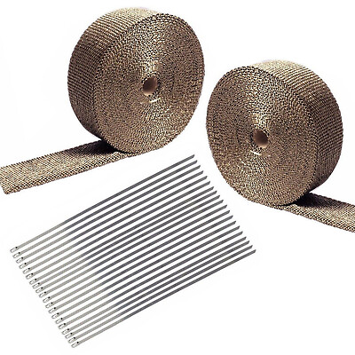 #ad 2 Rolls 2quot;x 50ft Thermal Header Pipe Tape Titanium Lava Exhaust Wrap 20 Ties Kit $26.89