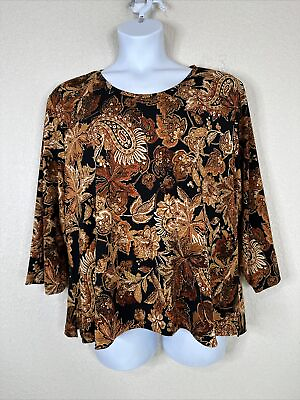#ad Serengeti Womens Plus Size 2X Rusty Floral Stretch Blouse 3 4 Sleeve $19.99