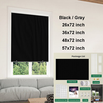 #ad 100% Blackout Window Blinds Rolle Shades Door Curtains DIY Cordless Door Blinds $20.99