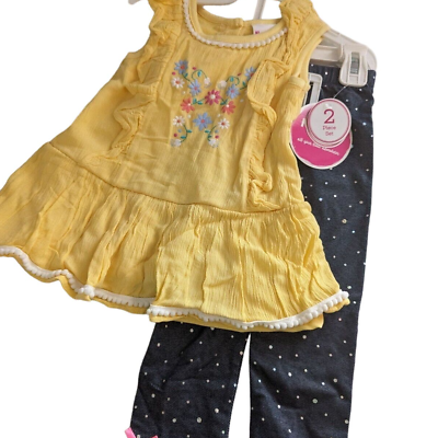 #ad Nanette Lepore Kids Baby Girls Sz 24M Outfit Set Yellow Shirt Leggings $12.60