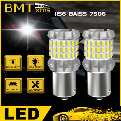 #ad 2X White 1156 7506 LED Reverse Backup Brake Light 6000K Canbus Error Free BA15S $13.99