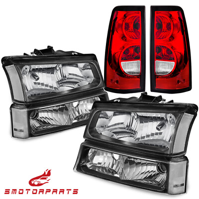 #ad For 2003 2006 Chevy Silverado Black Housing Headlights amp; Red Tail Lights Set $107.95
