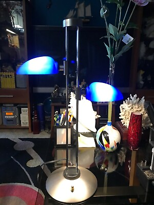 #ad Night Table Lamp with two Light bulbs Glass Blue Mate 20” Tall amp; 3 way Switch $126.66