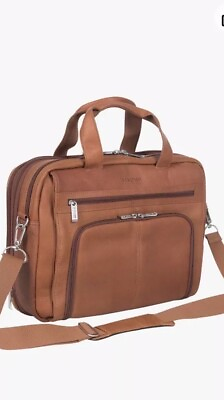 #ad Kenneth Cole REACTION Out of the Bag Leather Laptop Bag Cognac Adjustable Strap $35.50