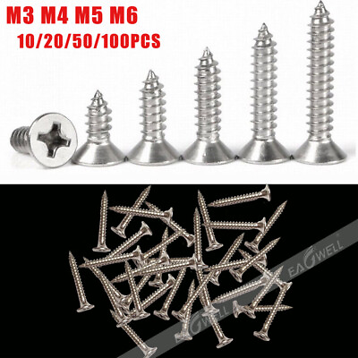#ad M2 M3 M4 M5 304 Stainless Phillips Countersunk Head Tapping Screws Wood Screws $7.46