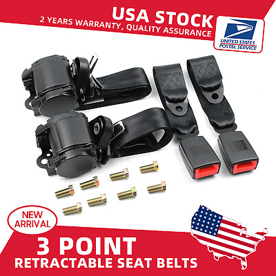 #ad 2 Universal 3 Point Retractable Black Seat Belts For Isuzu Rodeo 1998 2004 $43.99