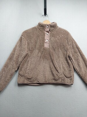 #ad Wallflower Sherpa Pullover Size Large Purple Fluffy Soft Front Pocket Mock Neck $11.99