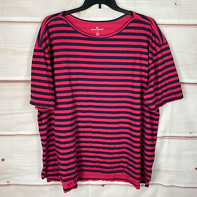 #ad Woman Within Top Women 2X Pink Blue Stripe T Shirt Boat Neck Short Sleeve Cotton $14.99