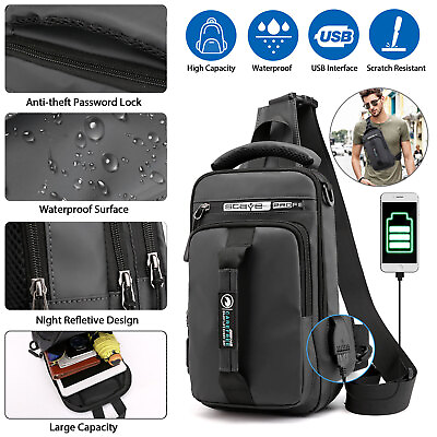 #ad Anti theft Men#x27;s Sling Crossbody Bag Chest Shoulder Messenger Backpack USB Port $14.48