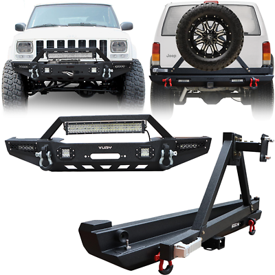 #ad For1984 2001 Jeep Cherokee XJ Front Rear Bumper W Winch Plateamp;Spare Tire Carrier $459.99