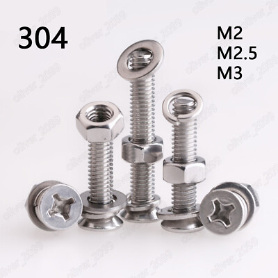 #ad 304 Stainless Steel Phillips Countersunk Head Screws Hex Nuts Flat Spring Washer $11.01