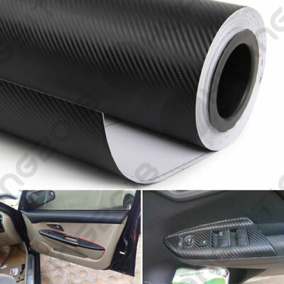 3D Car Interior Accessories Panel Black Carbon Fiber Vinyl Wrap Sticker $11.07