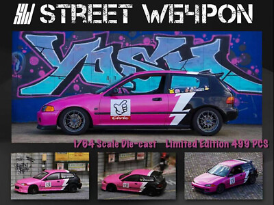 #ad Street Weapon 1:64 Model Car Honda Civic EG6 Alloy Die Cast Vehicle Pink $30.50