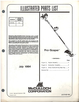 #ad McCulloch Pro Scaper String Trimmer Illustrated Parts List Exploded View 1984 $5.95