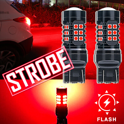 #ad 2x T20 7440 7443 Red LED Strobe Flash Blinking Parking Bulbs Brake Tail Lights $12.58