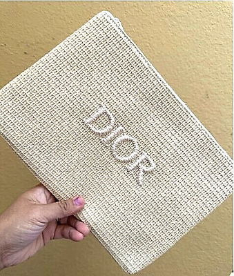 #ad NEW Dior Beauty Faux Raffia Pouch Makeup Bag Pouch Summer Travel Case New in Box $45.00