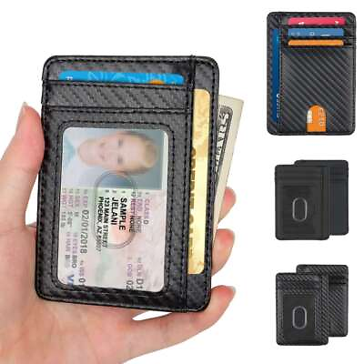 #ad Slim Minimalist Front Pocket RFID Blocking Carbon Fiber Wallets for Mens Wallet $8.27