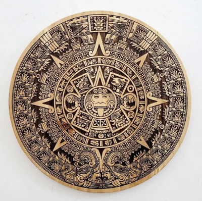 #ad Wood Aztec Calendar Wall Art High Detail Aztec Pine Wood Engraving Mayan Cal $199.99