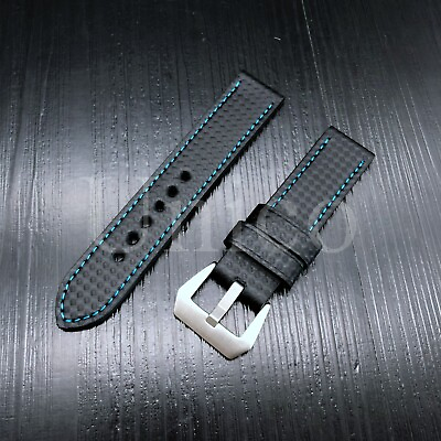 20 22 24 26MM Carbon Fiber Black Blue Leather Watch Band Strap Fits for Cartier $20.99