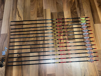 #ad 12 Gold Tip Hunter 300 Carbon Arrows w Blazer Vanes 29 3 4” NOS Archery Bow $69.88
