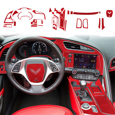 36Pcs Red Carbon Fiber Interior Full Kit Cover Trim For Chevrolet Corvette C7 $203.83